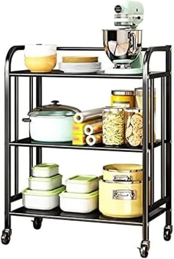 Microwave Oven Rack Shelf Organizer 3 Tier Microwave Oven Rack With Wheels Kitchen Rolling Cart Utility Shelf Storage(60cm)