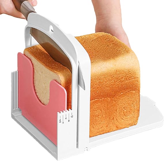 Upgrade Multifunctional Bread Slicer, Adjustable Safe Foldable Bread Slicer Guide, Compact Manual Handhold Cutter for Homemade Toast Baking Kitchen Slicing Sandwich Bagels Roast Cakes