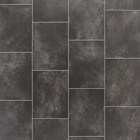 Lara 8409 Warm Grey Stone Tile Effect Turbo Vinyl Flooring | - 3m x 2m (9ft10" x 6ft6")