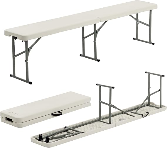 Harbour Housewares Folding Garden Bench - 6ft (180cm) - Pack of 1 - Heavy Duty Folding Utility Bench Easy Store Indoor Outdoor Patio Seating for Outdoor Events, Camping Picnic, Arts and Crafts
