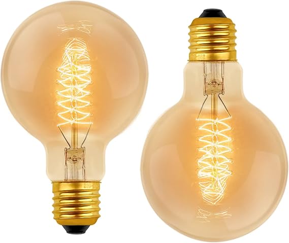 Caldarax E27 Vintage Edison Light Bulbs Dimmable, Amber Glass Warm White 2700K, 600LM, ES Edison Screw, Globe Vintage Bulb, Spiral Filament Bulbs, Retro Decorative for Ceiling, Chandelier, 2 Pack [Energy Class G]
