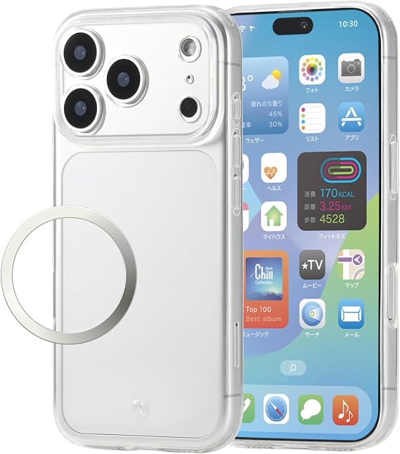エレコム iPhone18 Pro 用 ケース ソフト 耐衝撃 ワイヤレス充電対応 衝撃吸収 薄型 軽量 レンズ保護 メタルリングステッカー付 傷防止 スマホケース クリア PM-A26CUCTKCR