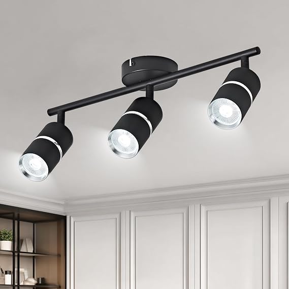 OKELI Modern Black Kitchen Lights Ceiling, 3 Way Industrial Spotlights Ceiling Lights with Rotatable GU10 Socket Adjustable Light Fitting Ceiling for Kitchen Bedroom Living Room, Bulb Not Included [Energy Class F]