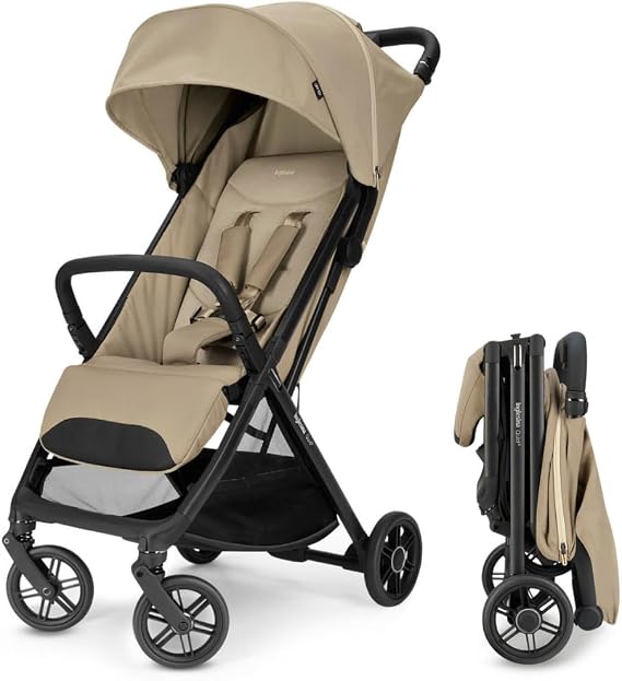 Inglesina Quid³ Stroller Lunar Beige - Compact Reclining Travel Stroller for Babies & Toddlers 0.0 to 55 lbs One Hand Folding Airplane Overhead Lightweight Foldable XL UPF 50+ Canopy