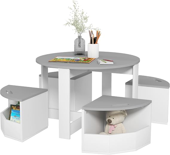 AIYAPLAY Kids Table and Chairs Set with Storage Ages 3-8 Years Grey