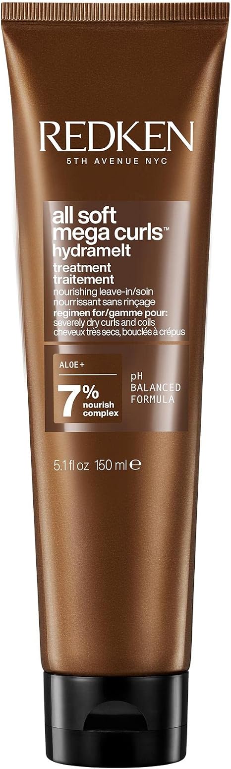 REDKEN All Soft Mega Curls, HydraMelt Leave-In Conditioner Treatment, For Dry Curly, Coily Hair, Nourishes and Adds Bounce, Shine and Definition, Vegan Formula, 150ml