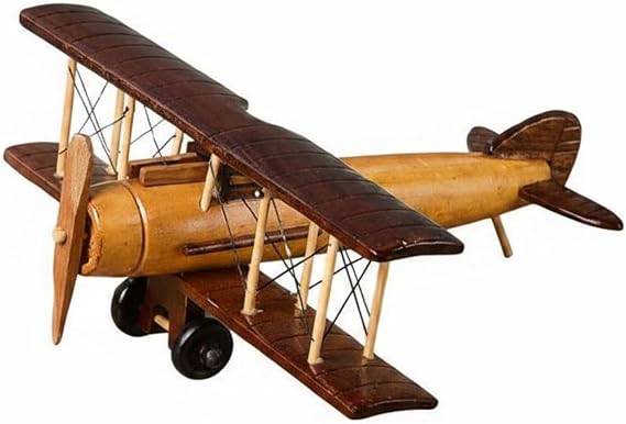 Desktop Decorative Plane Vintage Wooden Aircraft Figurine Retro Biplane Desk Ornament Rustic Painted Details Suitable for Shelf Placement Home, Vintage Biplane Model, Light Wood, Small