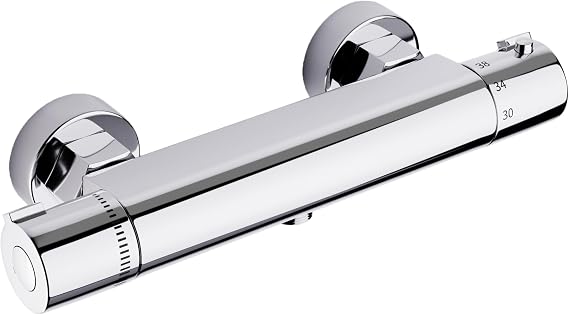 MORADO Thermostatic Shower Mixer,Wall Mounted Shower Mixer Bar,Shower Mixer Tap with Anti-Scald Control Valve, Chrome, Solid Brass