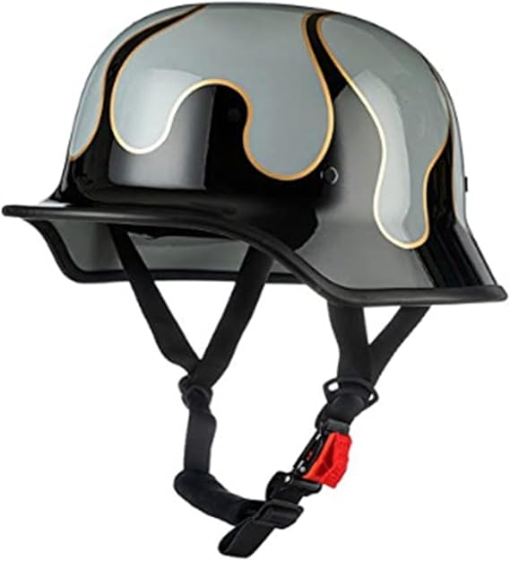 Vintage German Style Motorcycle Half Helmet Motorbike Helmet Skull Cap Novelty Men and Women DOTECE Approved Bicycle Scooter Jet Helmet Open-Face Half Helmet