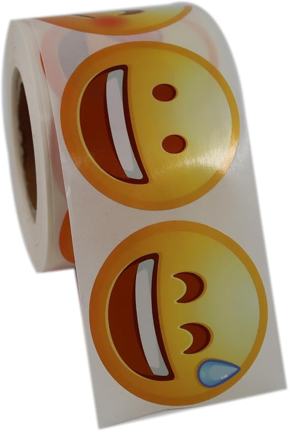 Emoji Etiketi 9 Farklı Emoji Surat 50mm Çap Ruloda 500 Adet Kendinden Yapışkanlı Rulo Etiket, PP Opak, Gülen Surat Stickerları