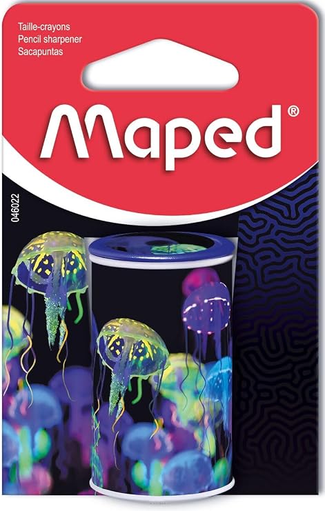 Maped Pencil Sharpener - 1 Hole - with Canister to Collect shavings - Deepsea Paradise Decor - Recyclable Packaging