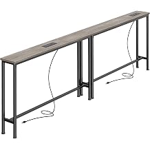 SUPERJARE 5.9 Inch Narrow Console Table with Outlet, Sofa Table Set of 2, Total Length 78.8'', Behind Couch Table, Long Entryway Tables with Charging Station, for Living Room, Oak