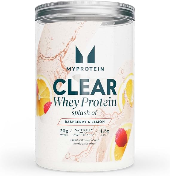 Myprotein Clear Whey Splash Protein Powder | 20g Protein Per Serving | Hydrolysed Whey Isolate | Low Calorie, Zero Sugar Clear Protein Drink | Refreshing Protein Juice (Raspberry & Lemon)