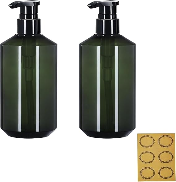 2Pcs 300ML Empty Pump Bottles Dispenser, Refillable BPA-Free Plastic Lotion Pump Bottle Portable Shampoo Hand Pump Dispenser Durable Body Wash Travel Container for Kitchen Bathroom (Green)