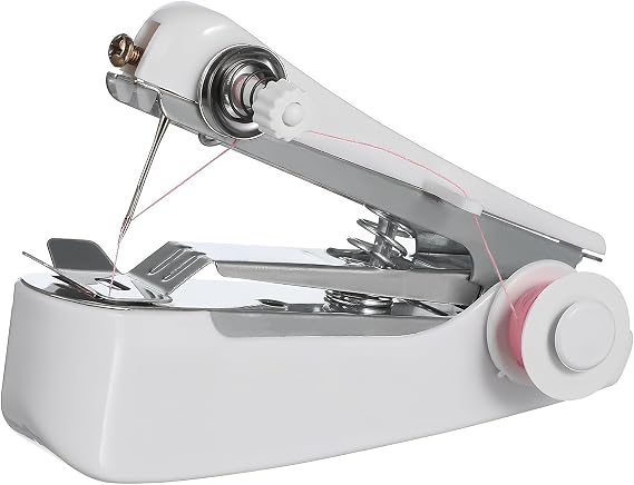 Mini Hand Held Sewing Machine White Lightweight Manual Stitching Tool