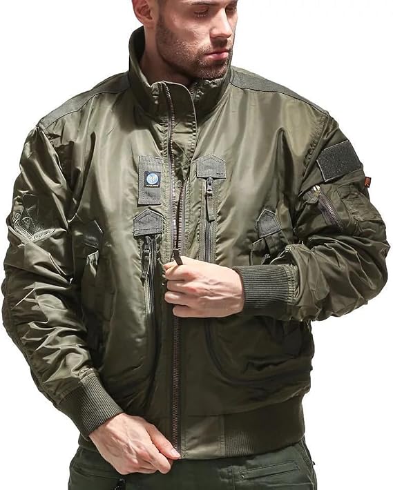 BININBOX Men's Bomber Jacket Pilot Aviator Jacket with Stand Collar