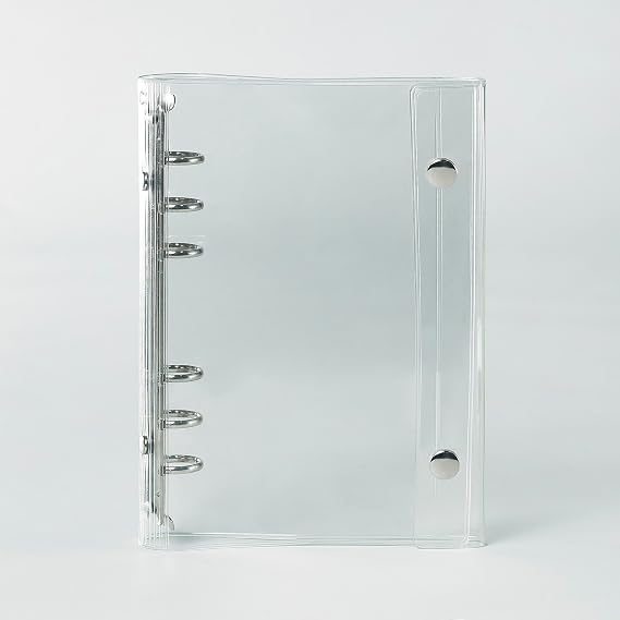 A6 Ring Binder 6-Ring Stainless Steel - Transparent PVC Cover - 142x195mm - for Planner, Office, School, University Notes 