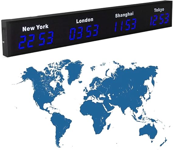 4 Time Zone World Clock, Wall Mounted City Time Zone Clock with Customizable Cities, HD Display for Hotels, Airports, Entertainment Venues