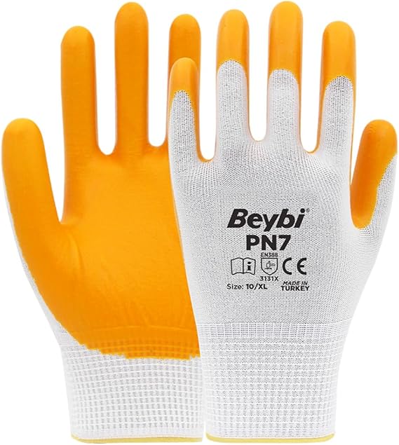 Beybi Polyester Örme Nitril Eldiven, Yarı Kaplama, Aşınma, Yağ, Grese Dayanıklı, İş Güvenliği Eldiveni, 10-XL