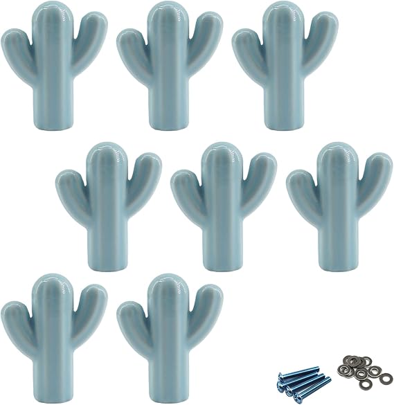 Blue Ceramic Handle Pull Door knobs Cabinet Handles for Children's Room (8 Pieces)
