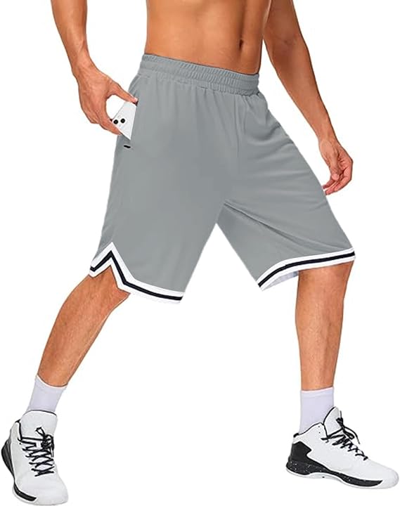 Basketball Shorts for Men with Zipped Pockets, Gym Short for Baseball Sports Training, Fast Drying Athletic Short Pants Breathable Lightweight Mesh Style Mesh Gym Workout Sport Shorts