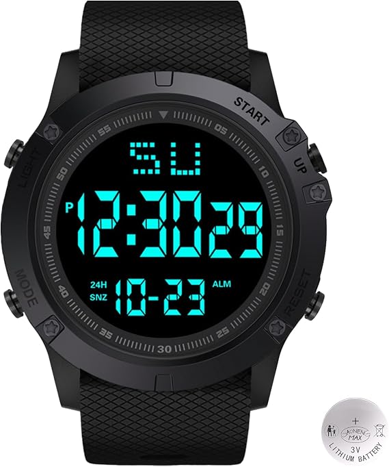 Katslyn Mens Digital Watches,Waterproof Sports Watch with LED Back Light/Alarm/Stopwatch/Calender,Big Face Referee Watch for Men Woman Kids Student Swimming Running Outdoors(Black)