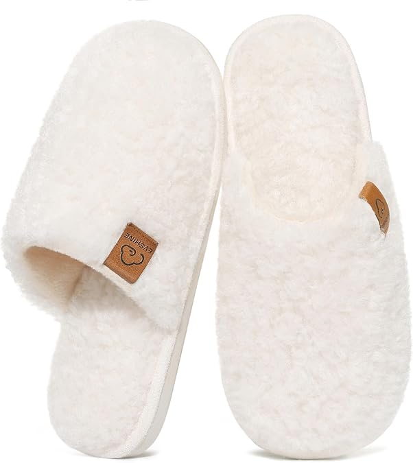 Evshine Women's Fluffy Slip-on Slippers Comfy Memory Foam Indoor Warm House