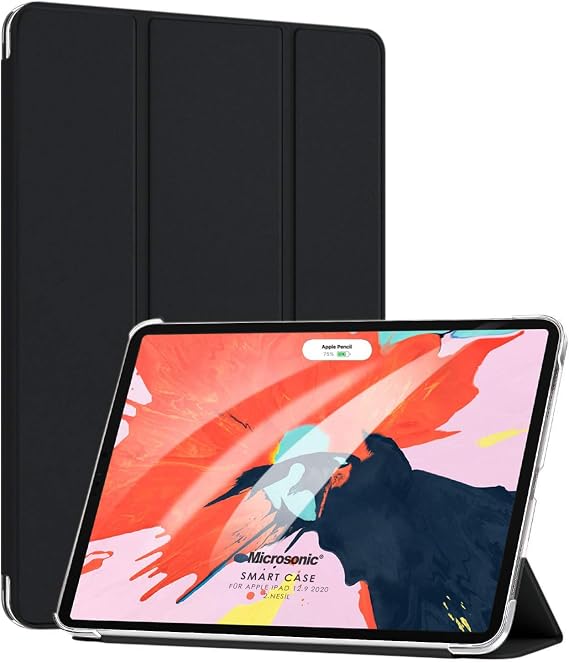 Microsonic Apple iPad Pro 12.9`` 2022 6. Nesil için Kılıf (A2436-A2764-A2437-A2766) Slim Translucent Back Smart Cover Siyah [iPad Pro 12.9 2022 ile Uyumlu Kılıf - Siyah]