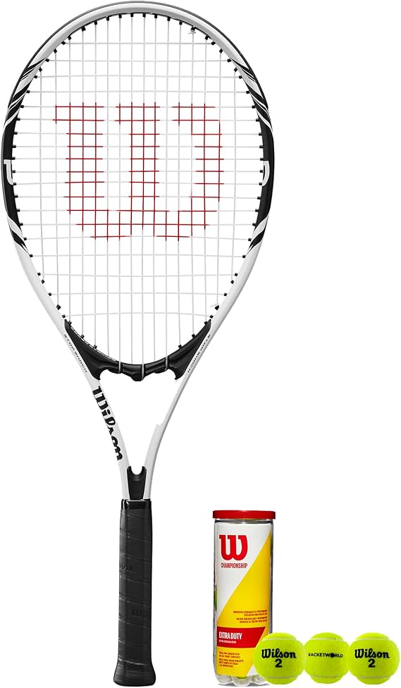 Wilson Federer Adult Tennis Racket (Various Bundle Options) White/Black Series