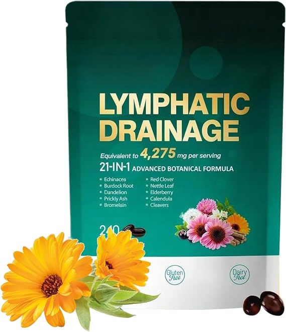 Lymphatic Support Supplement, 240 Capsules Lymphatic Drainage Softgels, L-Ymphatic Drainage & System Support Supplement, Non-GMO, for Men and Women
