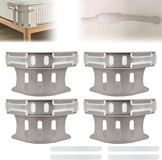 4PCS Bed Sheet Holder with Lock Strips, Non-Slip Fitted Sheet Clips