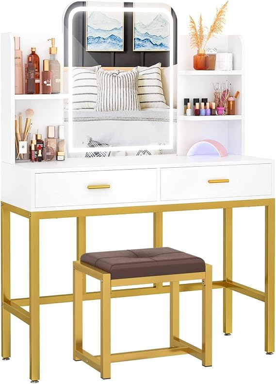 Household bedroom makeup table, dressing table with fill light, drawer, and matching chair