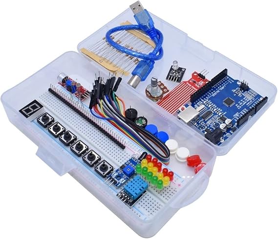 VSOLS Starter Kit Breadboard Basic Simple Learning Kit, Sound/water Level/humidity/distance Detection, LED Control (Color : Plastic case)