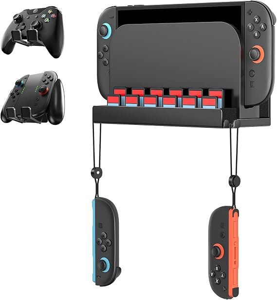 Switch2対応 壁掛け収納スタンド 金属製ブラケット switch 2 スタンド ゲームカード7枚収納＆コントローラー4台対応 本体/ストラップ/Joy-Con2全収納 スッキリ整理 耐震設計 switch2 収納ブラック