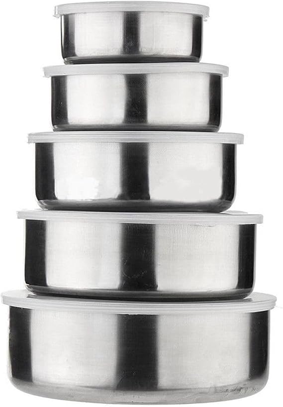 5 Pcs Bowl Set Stainless Steel Food Storage Bowls with 5 Lids Cover Lids