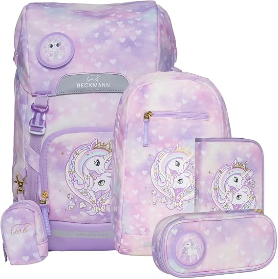 BECKMANN, Classic Maxi School Backpack Set, 6 Pieces, Primary School, Ergonomic, Includes Rain Cover, 28L
