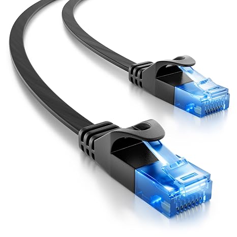 deleyCON 1.5m CAT6 Flat Network Cable 1000 Mbit Gigabit LAN - Cat 6 RJ45 Ethernet Patch Cable Flat Installation - for Internet Switch Router Modem Patchpanel - Black