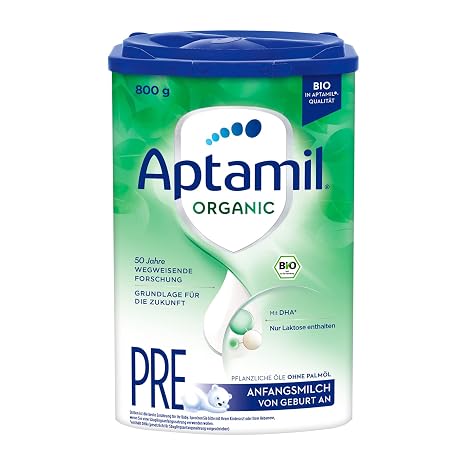 Aptamil Organic PRE – Organic Initial Milk from Birth With DHA Lactose Only No Palm Oil Baby Food Milk Powder 1 x 800 g