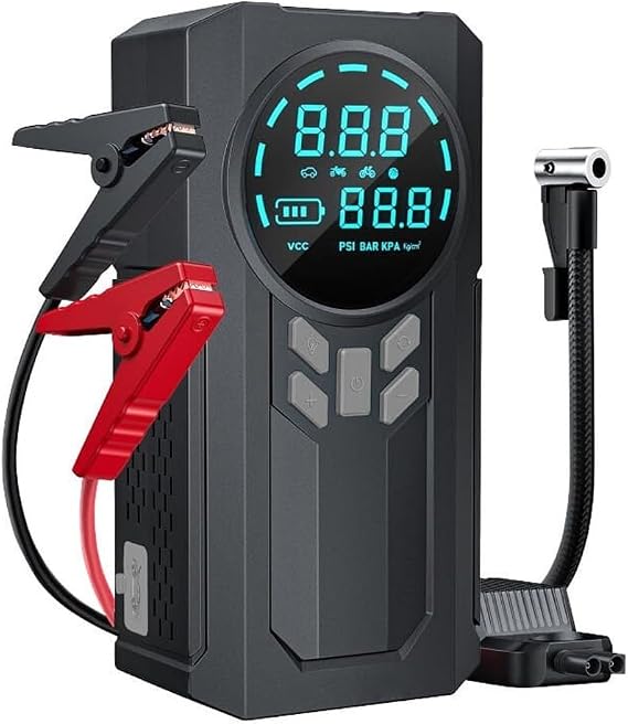 Akıllı Dijital Ekranlı Araç Lastik Şişirici ve Akü Takviye Cihazı – 150 PSI | 12.000 mAh