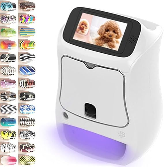 Multifunctional Nail Printer Machine, 3D Digital Art Print Machine, Portable Automatic Nail DIY Mobile Art Nails Pictures Printing Machine with lights/Drying Fan for Nail Salon Use
