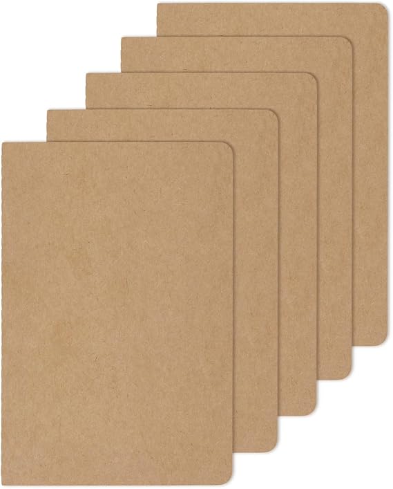 Thboxes A5 Lined Notebooks, 5 Pack, 60 Pages Each, Kraft Cover