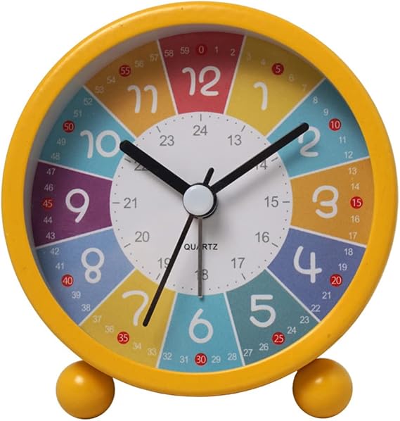 Kids Rainbow Alarm Clock, Cartoon Luminous Silent Table Clocks Non-Ticking for Bedroom, Home and Office Decoration Yellow