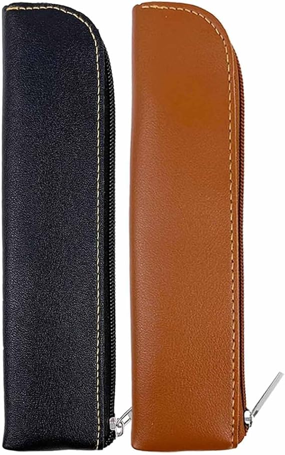 Pack of 2 Retro Pencil Case Portable Portable Zipper Pouch Genuine Leather Pencil Case with Zipper Leather Pencil Case Leather Pencil Case for Pens