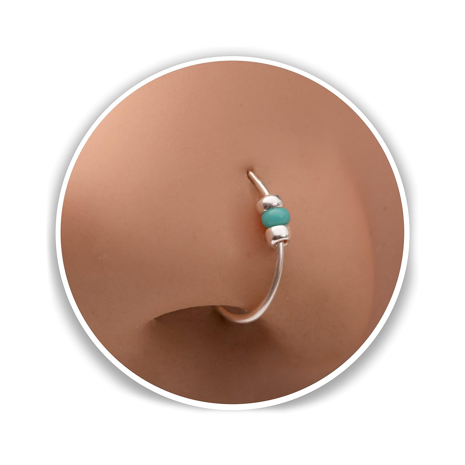 Silver nose ring with Turquoise Beads - Ultra Thin 24G Sterling Silver Nose ring piercing ring - tiny nose hoop with beads - 7mm nose hoop