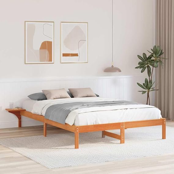 Queen Bed Frame Wax Brown 150x200 cm Solid Pine Wood Modernes Design Robustes Gestell für Schlafzimmer Loft Apartment