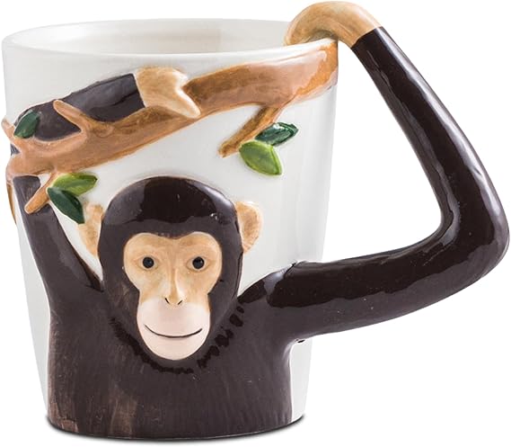 ZONSUSE Funny Monkey Mug,3D Monkey Ceramic Cup,Monkey Coffee Mug with Arm as Handle,Cute Cappuccino Cups, Monkey Shape Breakfast Cup, Monkey Gift Ideas for Him Her Adults Kids 310ml (Monkey)