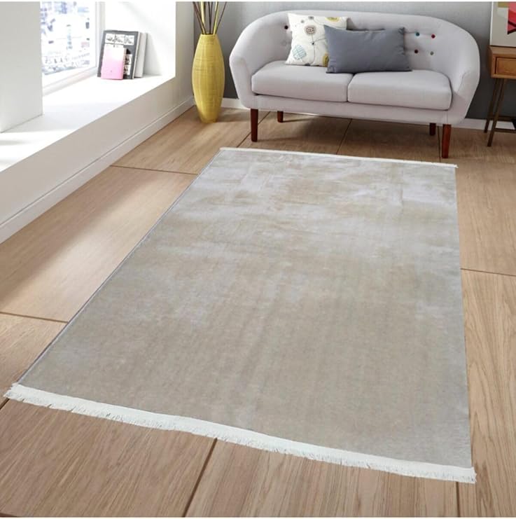 Saçaklı Yumuşak Kaymaz Taban Kahverengi Peluş Halı, 150 x 230