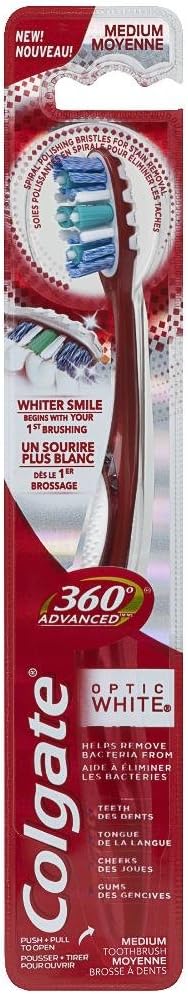 Colgate 360 Optic White Toothbrush, Medium, 1 Count