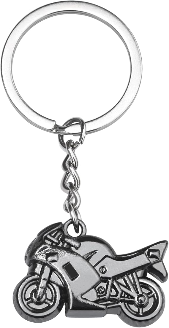TRIXES Gunmetal Motorcycle Keyring, Metal Motorbike Keychain