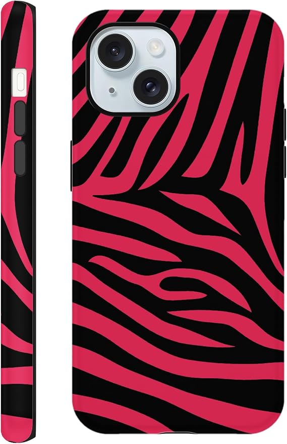 Case for iPhone 15 6.1", Wave Curve Print Cool Girly Aesthetic Dsign Pattern for Girl Women, Shockproof Slim Soft TPU and Hard PC Frosted Double Protective Cover, Black and Red